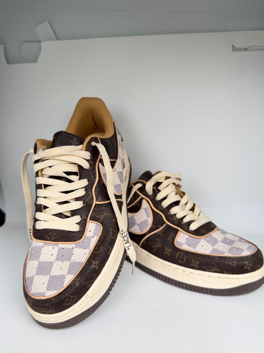 Louis Vuitton x Nike Air Force 1 Low Virgil Abloh LV Monogram Damier Azur Rare - Picture 2 of 14